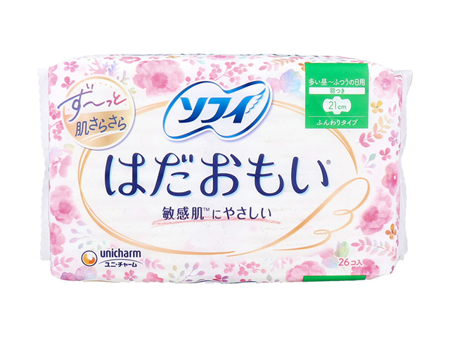 生理用ナプキン ユニ・チャーム ソフィ はだおもい ふんわりタイプ 多い昼～ふつうの日用 羽つき 21cm 26個入り X5パック