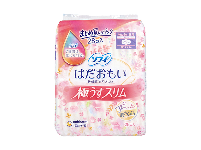 生理用ナプキン ユニ・チャーム ソフィ はだおもい 極うすスリム 特に多い昼用 羽つき 26cm 28個入り X6パック