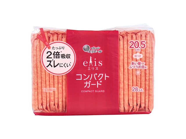 生理用ナプキン 大王製紙 エリエール エリス コンパクトガード 多い昼～ふつうの日用 羽つき 20.5cm 28個入り X6パック