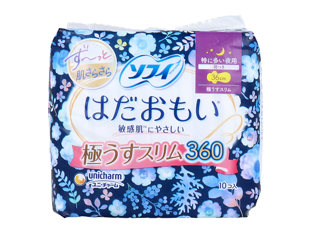 生理用ナプキン ユニ・チャーム ソフィ はだおもい 極うすスリム 特に多い夜用 羽つき 36cm 10個入り X6パック