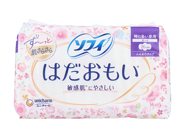 生理用ナプキン ユニ・チャーム ソフィ はだおもい ふんわりタイプ 特に多い昼用 羽つき 26cm 16個入り X6パック