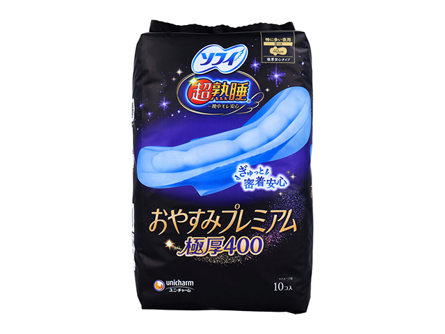 生理用ナプキン ユニ・チャーム ソフィ 超熟睡 一晩中モレ安心 おやすみプレミアム 極厚400 極厚安心タイプ 特に多い夜用 羽つき 40cm 10個入り X6パック