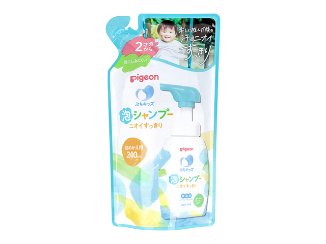 子ども用ヘアシャンプー ピジョン ぷちキッズ 泡シャンプー ニオイすっきり 2才頃～ 弱酸性 さわやかシャボンの香り 詰替用 240mL X5パック