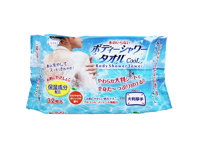 ボディーウェットシート UYEKI ボディーシャワータオル CooL 保湿成分配合 弱酸性 大判厚手 さわやかなオレンジの香り 32枚入り X3パック
