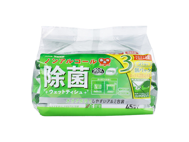 除菌ウェットティシュ iiもの本舗 清潔習慣 ノンアルコールタイプ 厚手シート アルミ包装 45枚 3個入り X10パック