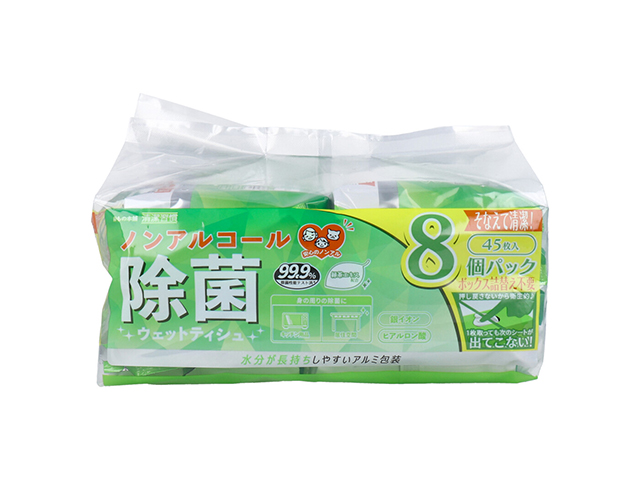 除菌ウェットティシュ iiもの本舗 清潔習慣 ノンアルコールタイプ 厚手シート アルミ包装 45枚 8個入り X3パック