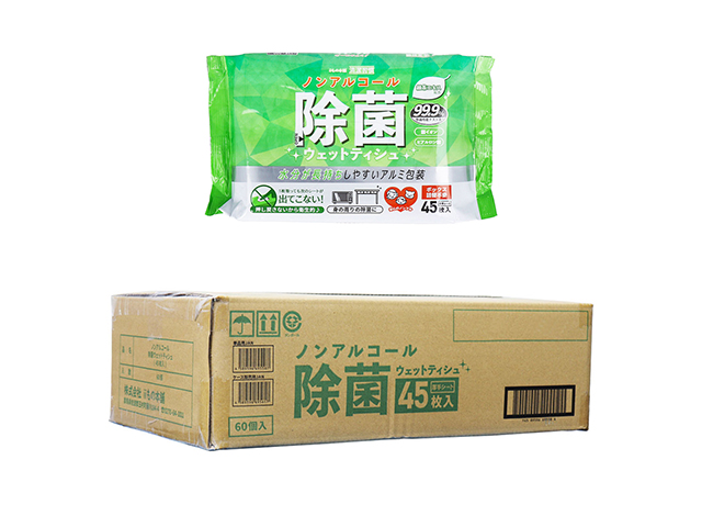 【ケース販売】 除菌ウェットティシュ iiもの本舗 清潔習慣 ノンアルコールタイプ 厚手シート アルミ包装 45枚入り X60パック
