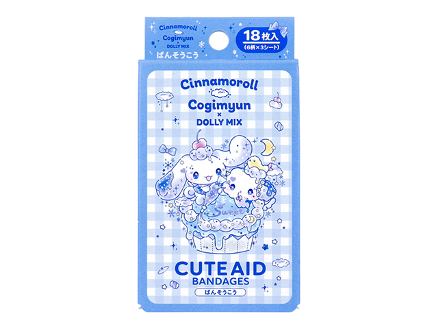 キャラクター救急絆創膏 サンタン CUTEAID シナモロールxこぎみゅん ドーリーミックス 6デザインX3シート 18枚入り X10箱