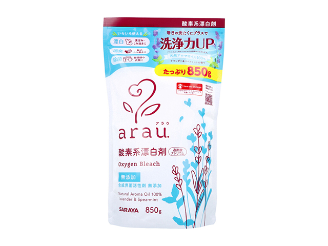 酸素系漂白剤 サラヤ arau. アラウ 衣料/住宅/台所用 漂白/消臭/除菌 弱アルカリ性 ラベンダー＆スペアミントの香り 850g X5パック