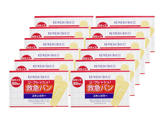 救急絆創膏 阿蘇製薬 リ・フレッシュ！救急バン スキンカラー Mサイズ 100枚入りX12個セット