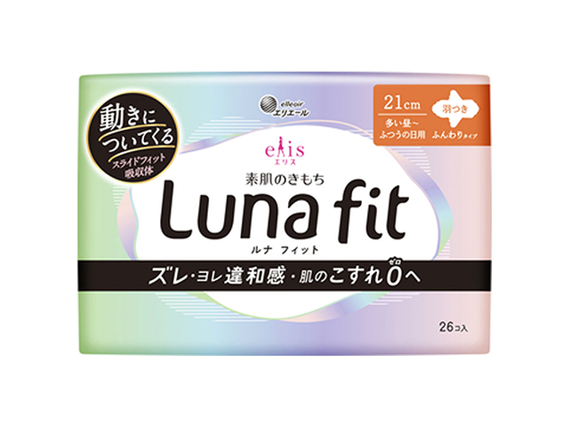 生理用ナプキン 大王製紙 エリエール エリス 素肌のきもち ルナフィット ふんわりタイプ 多い昼-ふつうの日用 羽つき 21cm 26個入り X6パック