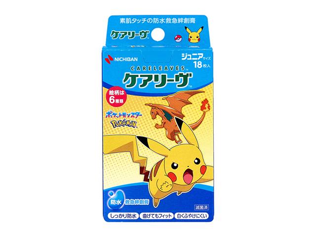 キャラクター救急絆創膏 ニチバン ケアリーヴ 防水タイプ ポケットモンスター cool 6デザイン ジュニアサイズ 滅菌済 18枚入り X6箱