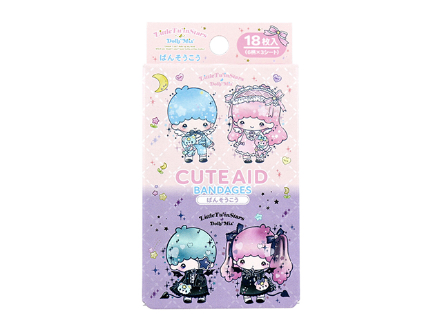 キャラクター救急絆創膏 サンタン CUTEAID リトルツインスターズ ドーリーミックス 滅菌済 6デザインX3シート 18枚入り X8箱