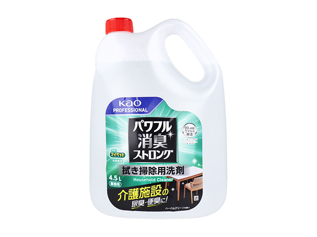 住宅／家具用合成洗剤 花王 業務用 パワフル消臭ストロング 拭き掃除用洗剤 弱アルカリ性 ハーバルグリーンの香り 4.5L
