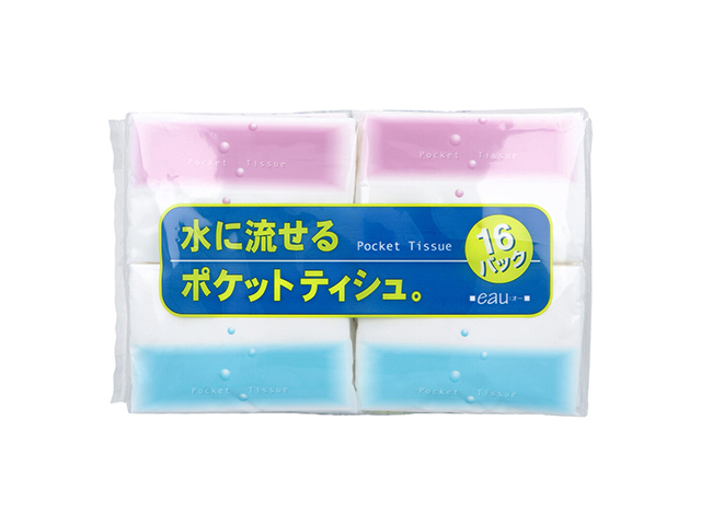 水に流せるポケットティシュ ハヤシ商事  eau：オー パルプ100％ 10組20枚 16個入り X8パック