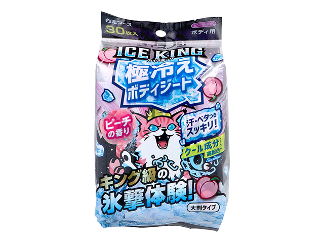極冷えボディシート 白元アース アイスノン ICEKING アイスキング 厚手 大判タイプ ピーチの香り 30枚入り X5パック