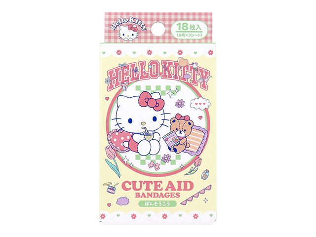 キャラクター救急絆創膏 サンタン CUTEAID ワンダフルワールド2 ハローキティ 滅菌済 6デザインX3シート 18枚入り X5箱