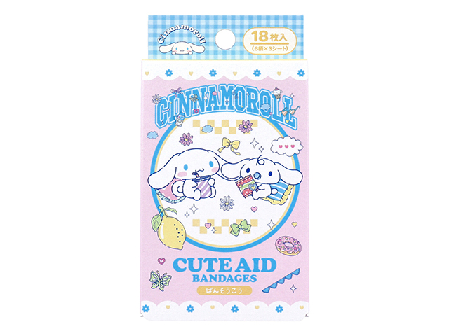 キャラクター救急絆創膏 サンタン CUTEAID ワンダフルワールド2 シナモロール 滅菌済 6デザインX3シート 18枚入り X5箱