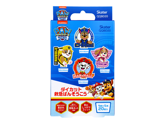 キャラクター救急絆創膏 スケーター ダイカット パウパトロール 滅菌済 4デザインX各5枚 20枚入り X5箱