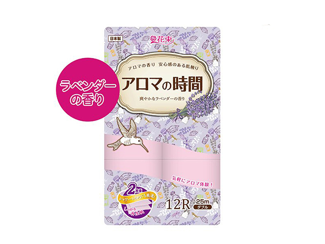 トイレットペーパー 丸富製紙 花束 アロマの時間 ダブル25m ピンクカラー ラベンダーの香り 再生紙 12ロールＸ8パック