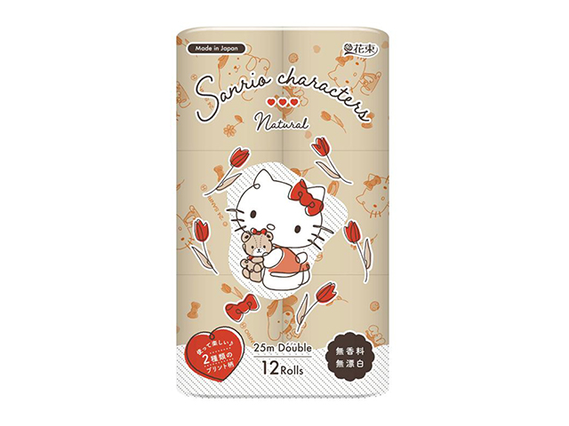 丸富製紙 花束 サンリオキャラクターズ ナチュラル 再生紙 エンボス加工 ダブル25m 12ロールX8パック