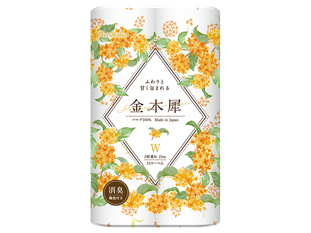 丸富製紙 Hanataba 金木犀 トイレットペーパー パルプ100% ダブル25m 12ロールＸ8パック