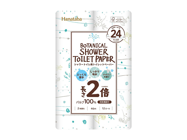 トイレットペーパー 丸富製紙 Hanataba ボタニカルシャワー 2倍長巻き パルプ100% 消臭機能付き ジャスミンの香り ダブル46m 12ロール X6パック