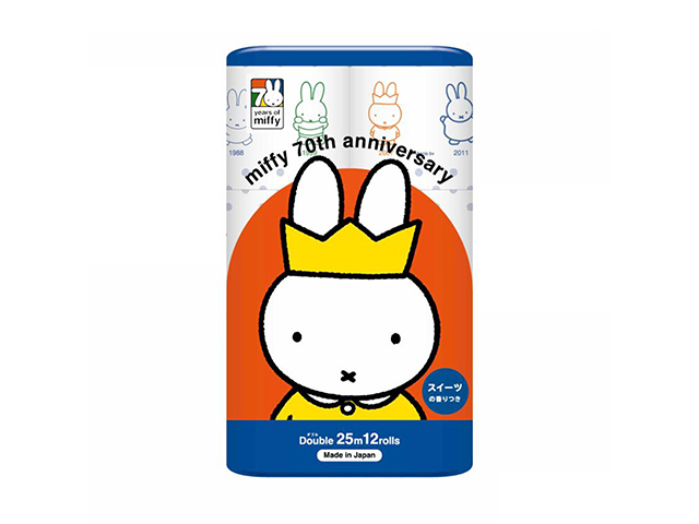 トイレットペーパー 丸富製紙 ミッフィー miffy 70周年 期間限定 プリント柄 再生紙100% ダブル25m スイーツの香り 12ロール入り X8パック