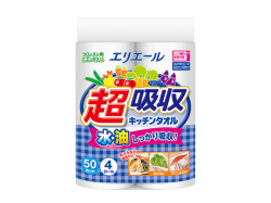 キッチンペーパー 大王製紙 エリエール 超吸収キッチンタオル パルプ100％ 50カット 4ロール入り X12パック