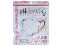 日本製不織布マスク エスパック ビホウ やさしいマスク 立体フェイスライン ピンクxローズ 標準サイズ 7枚入り X6パック