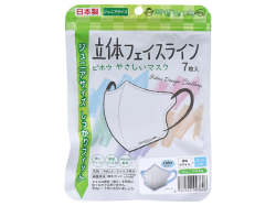 こども用日本製不織布マスク エスパック ビホウ やさしいマスク 立体フェイスライン ホワイトx水色 ジュニアサイズ 7枚入り X8パック