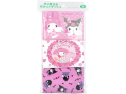 ハヤシ商事 水に流せるポケットティシュ マイメロディ＆クロミ 8組16枚 9個入り X10パック