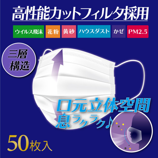 送料無料 3層不織布マスク iiもの本舗 三層構造 口元空間ドーム型