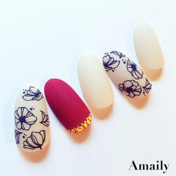 Amaily】 ネイルシール No.1-13 ポピー 黒