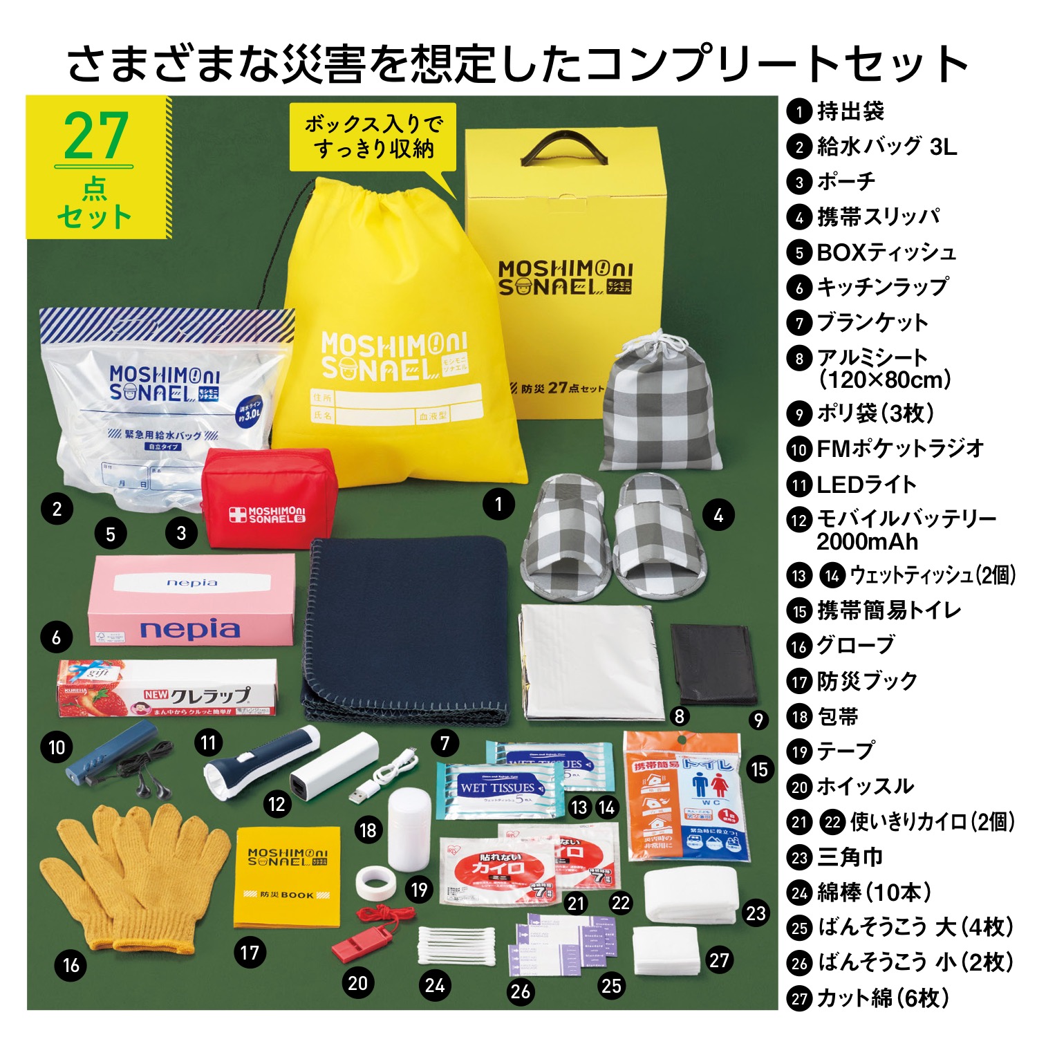 【名入れ無料！】【版代無料！】【送料無料！】販促用粗品   34059 モシモニソナエル　防災27点セット  8個からのご提供