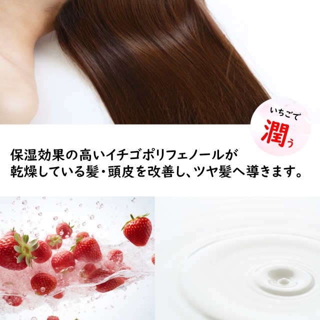 いちごポリフェノール配合ノンシリコンシャンプー 高い保湿力で髪をしっとり洗い上げます。「いちごしずくシャンプー 1L」