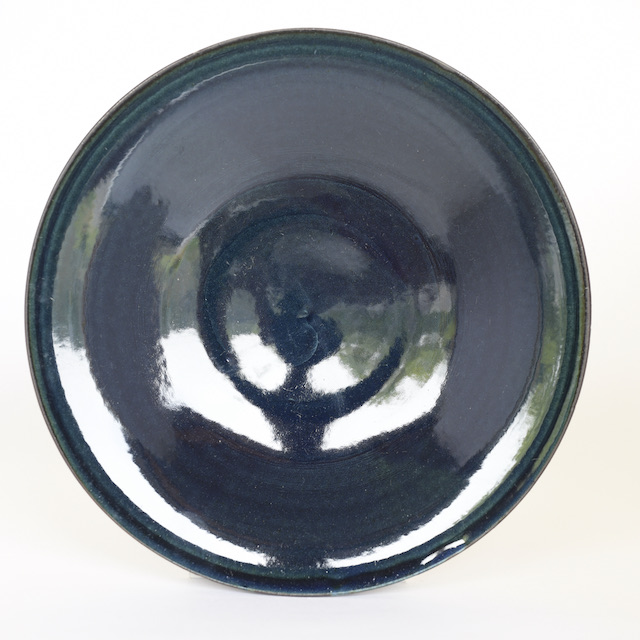 中里花子　ダークブルー　ダブルリップ皿　20cm