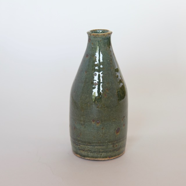 中里花子　緑釉ボトル　花入れ 【花瓶】