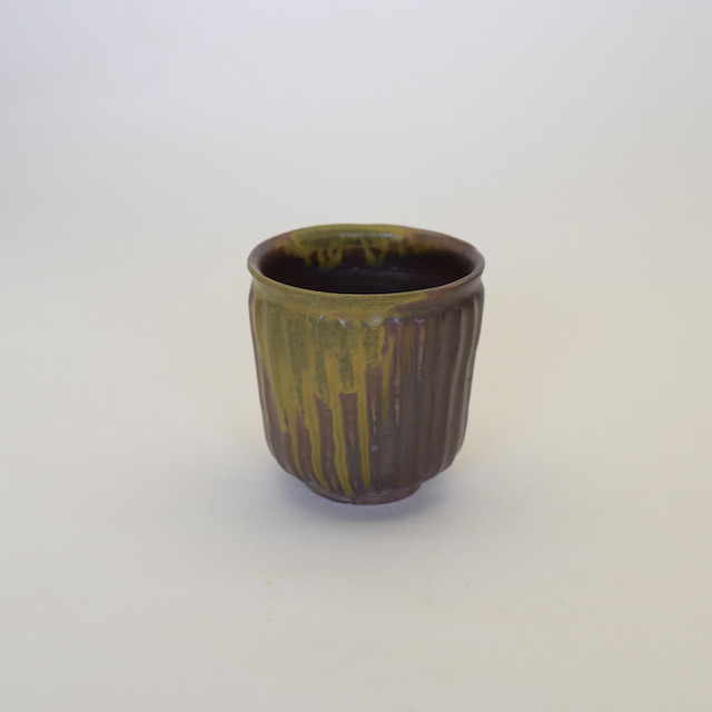 中里隆　アンダーソンランチ　アセロ釉しのぎ文湯呑　