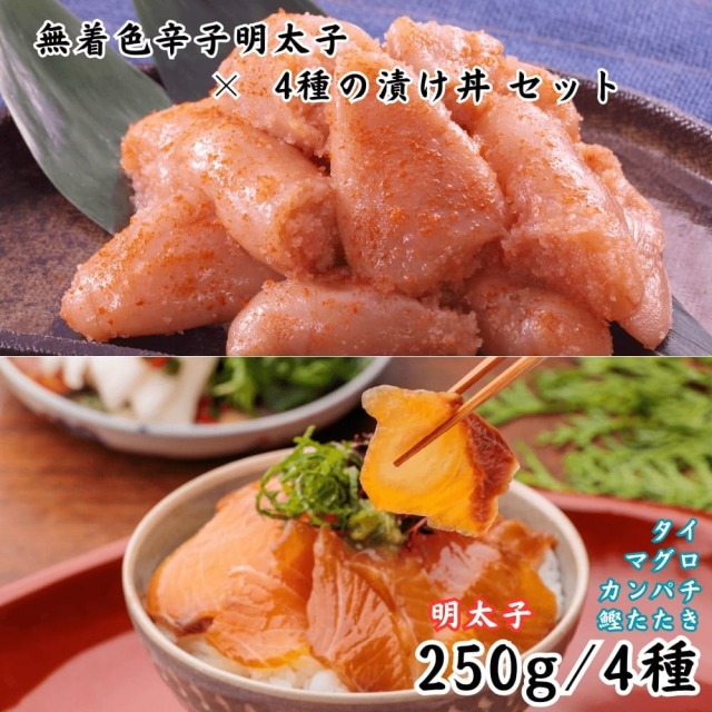 無着色辛子明太子（250g）×高知の魚の漬け丼4種　セット