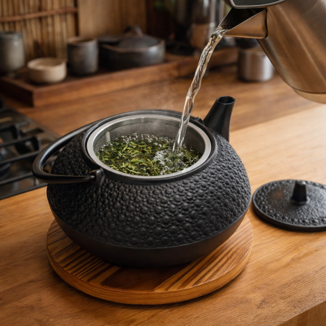 南部鉄器 鉄瓶兼用急須 5型新亀甲