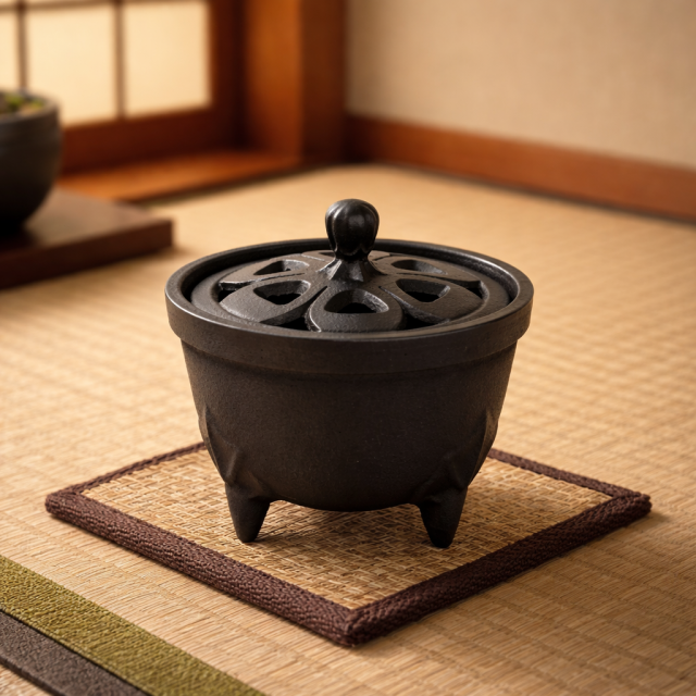 南部鉄器 香炉 花びら（黒）