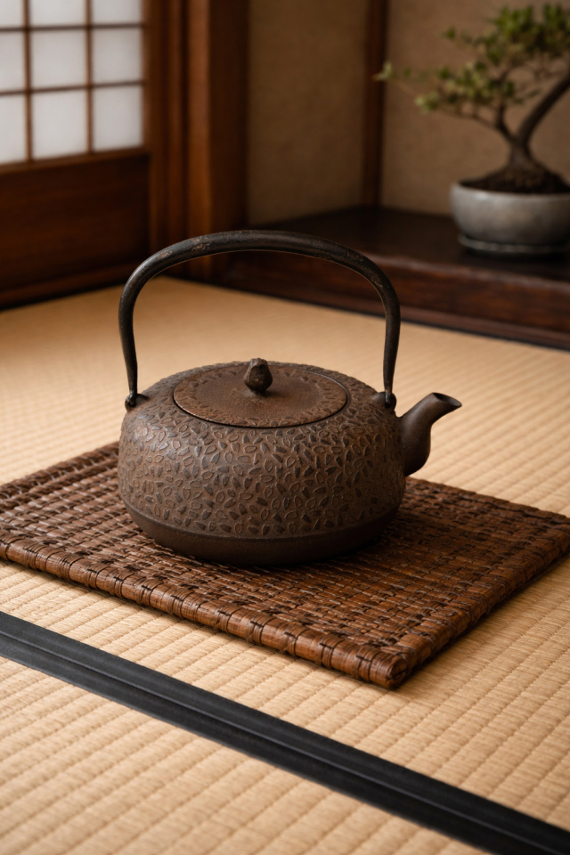 南部鉄器 鉄瓶 平丸桜