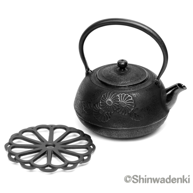 南部鉄器 鉄瓶 平丸菊