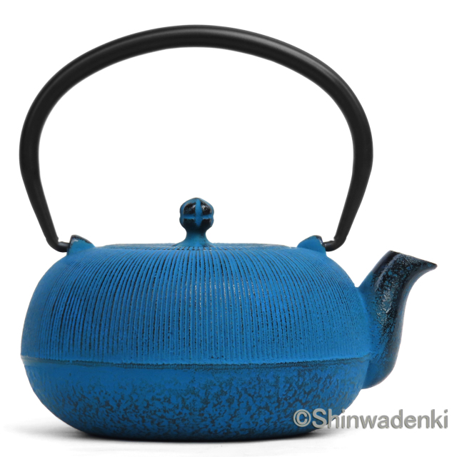 南部鉄器 急須 平丸千筋 0.7L 青 OH-416 Shinwadenki