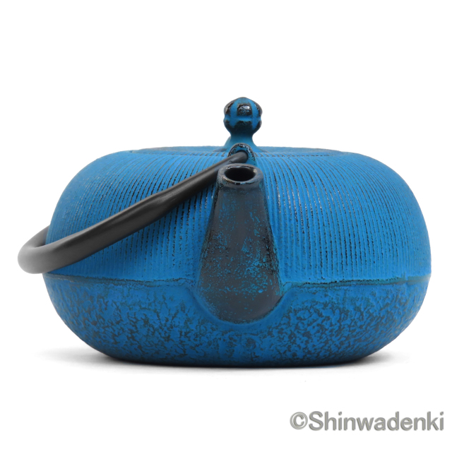 南部鉄器 ティーポット 急須 平丸千筋 青