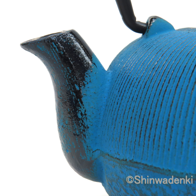 南部鉄器 急須 平丸千筋 0.7L 青 OH-416 Shinwadenki