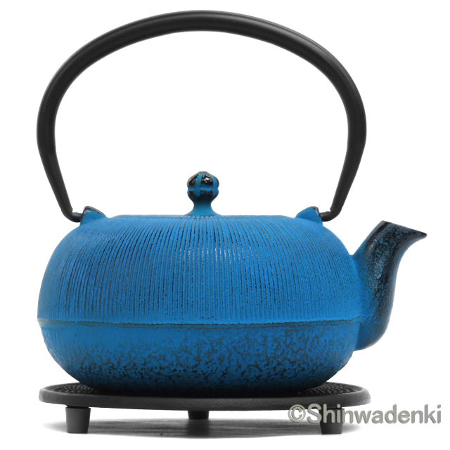 南部鉄器 ティーポット 急須 平丸千筋 青