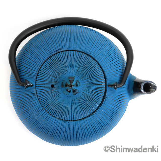 南部鉄器 ティーポット 急須 平丸千筋 青