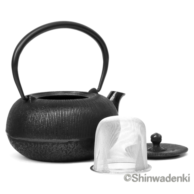 南部鉄器 ティーポット 急須 平丸千筋 黒